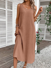 Vestido Feminino de algodão Comprido Decote U Aleska.