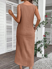 Vestido Feminino de algodão Comprido Decote U Aleska.