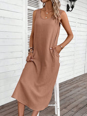 Vestido Feminino de algodão Comprido Decote U Aleska.