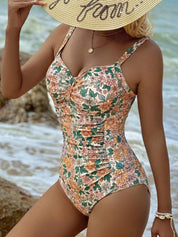 Maiô feminino com estampa floral e detalhe enrugado Nelly