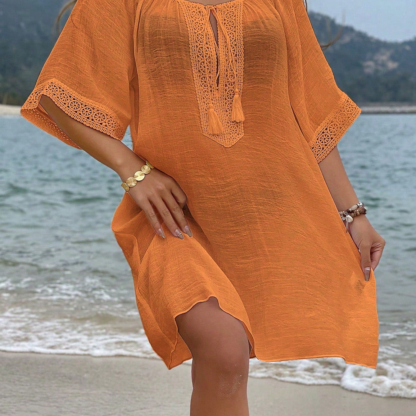 Saída Feminino de Praia Meia manga Nó na gola Patricia.