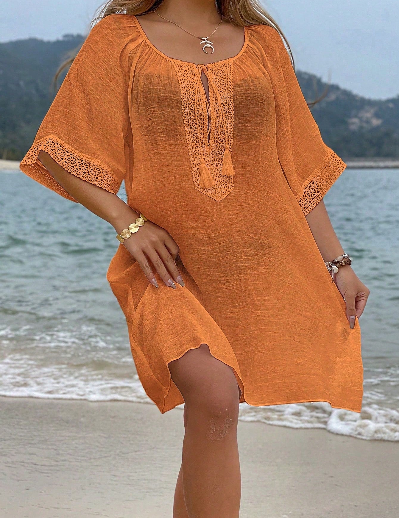 Saída Feminino de Praia Meia manga Nó na gola Patricia.