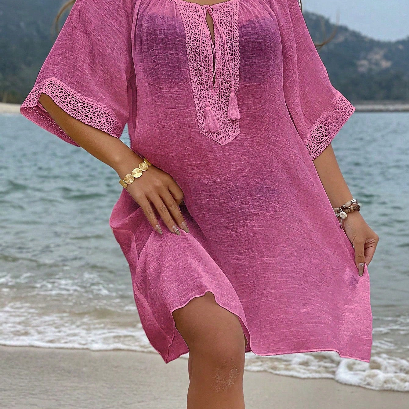 Saída Feminino de Praia Meia manga Nó na gola Patricia.