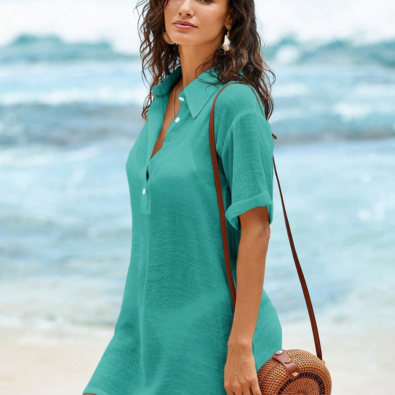 Saída de Praia Com Gola e Manga Curta - Grace