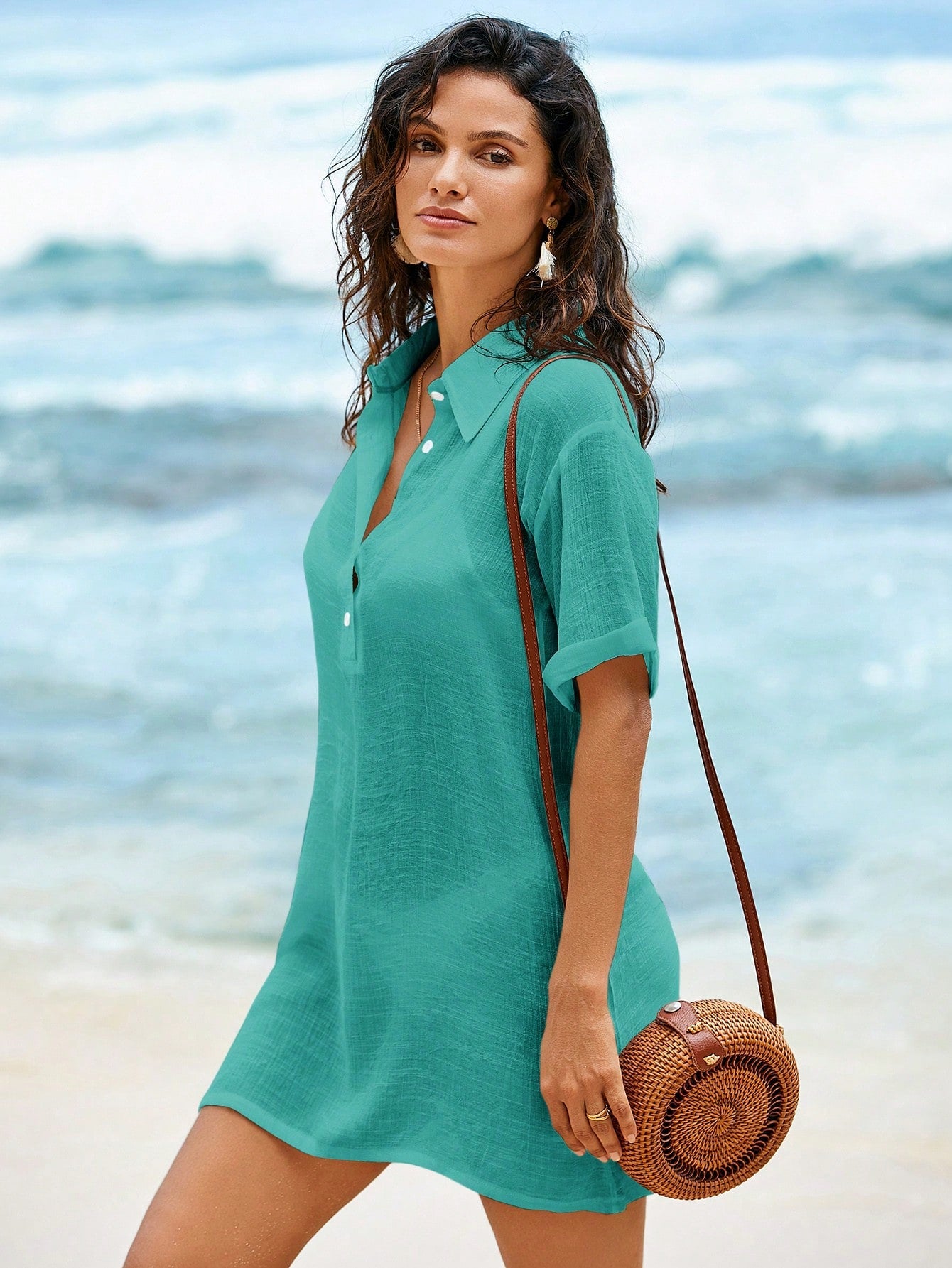 Saída de Praia Com Gola e Manga Curta - Grace