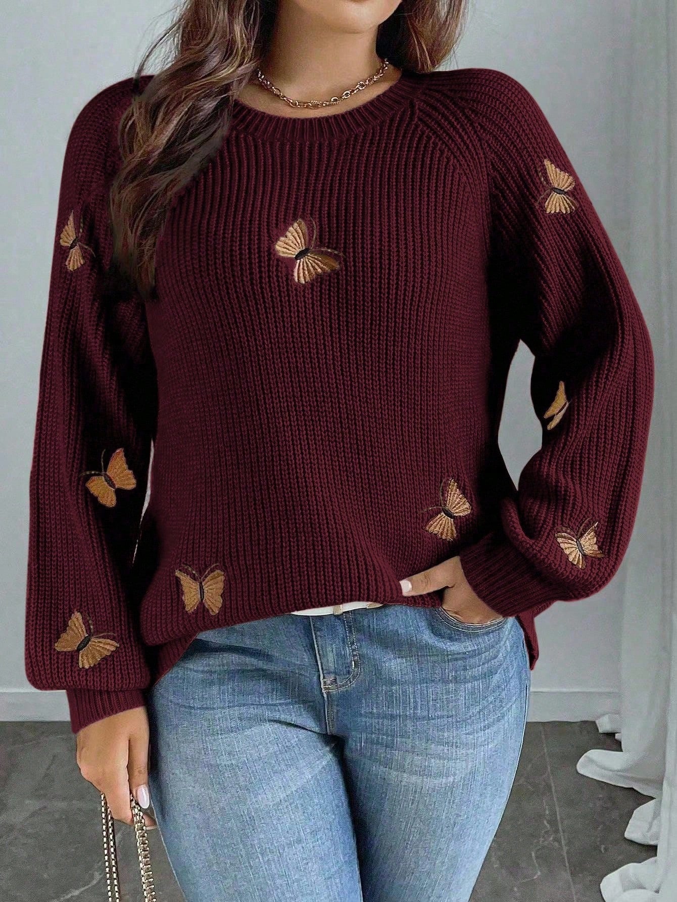 Suéter Feminino com Bordado de borboleta plus size Giorgia