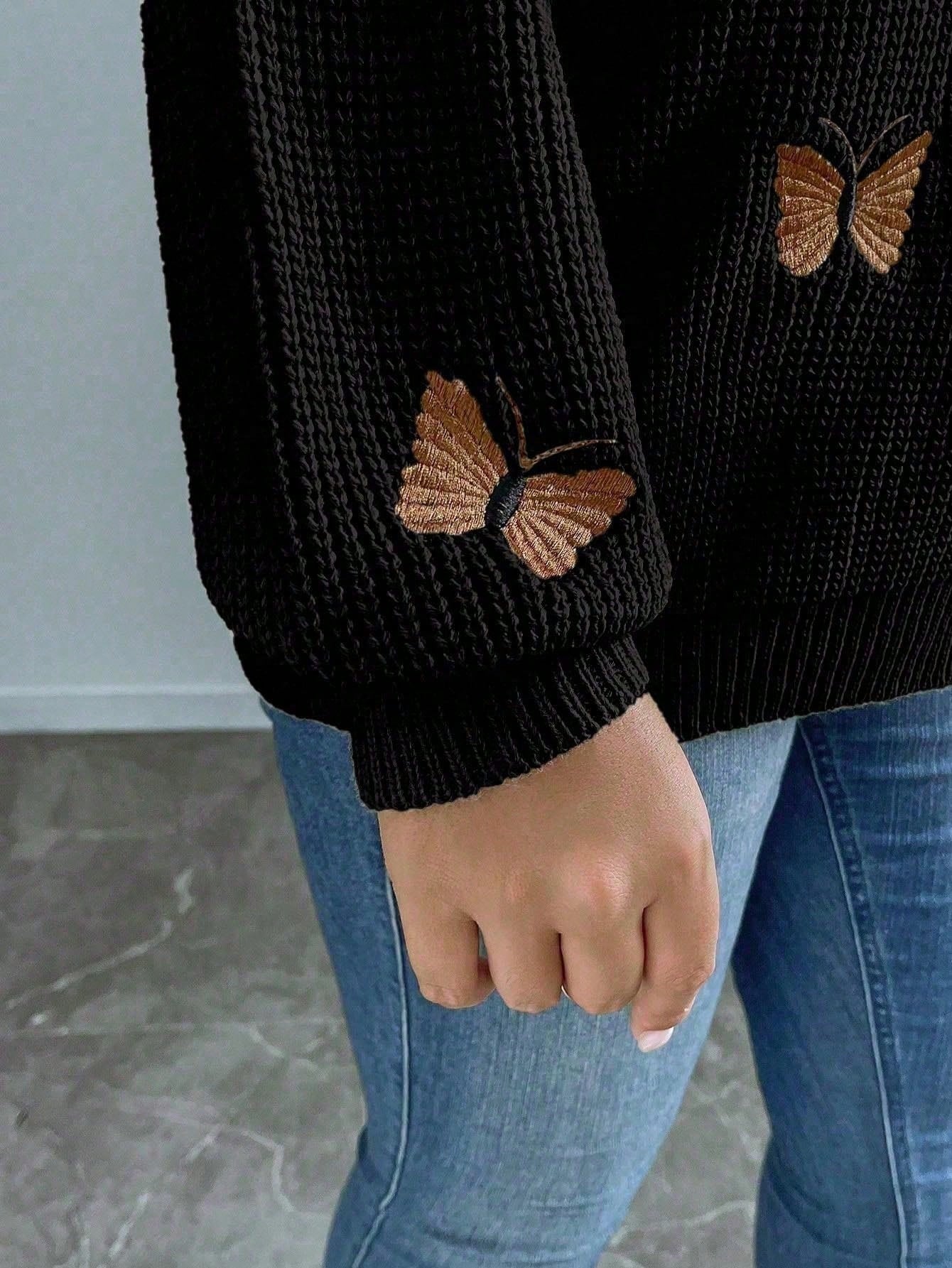 Suéter Feminino com Bordado de borboleta plus size Giorgia
