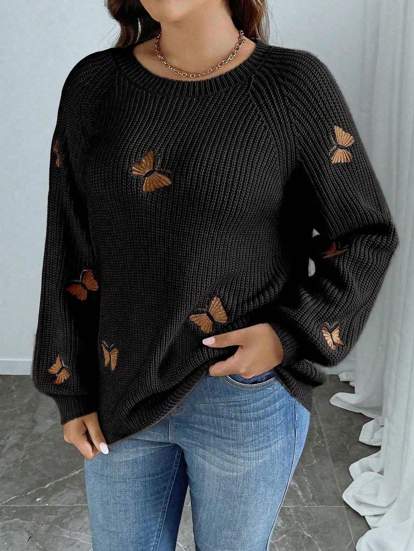 Suéter Feminino com Bordado de borboleta plus size Giorgia