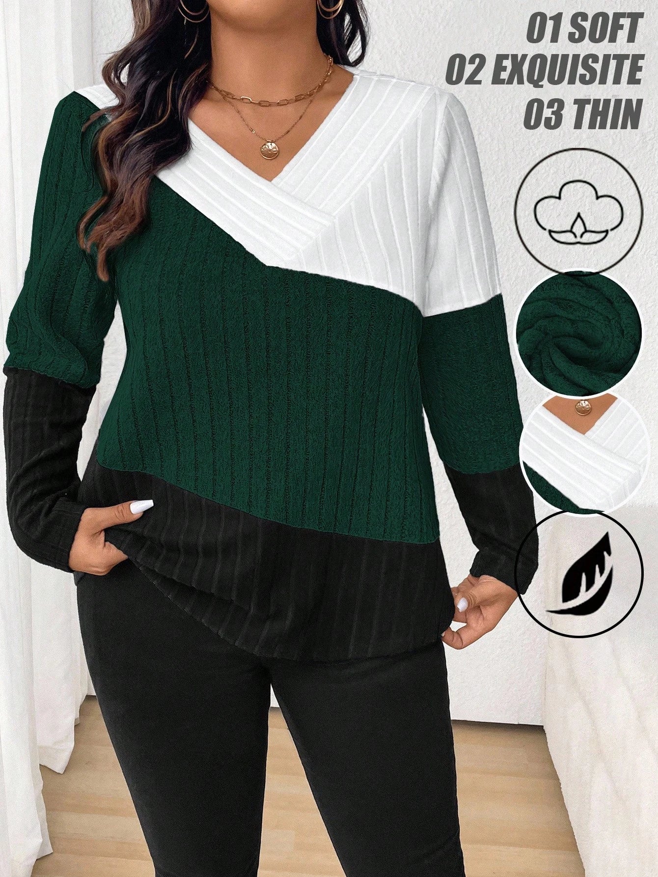 Suéter Feminino com Decote em V plus Size Anee