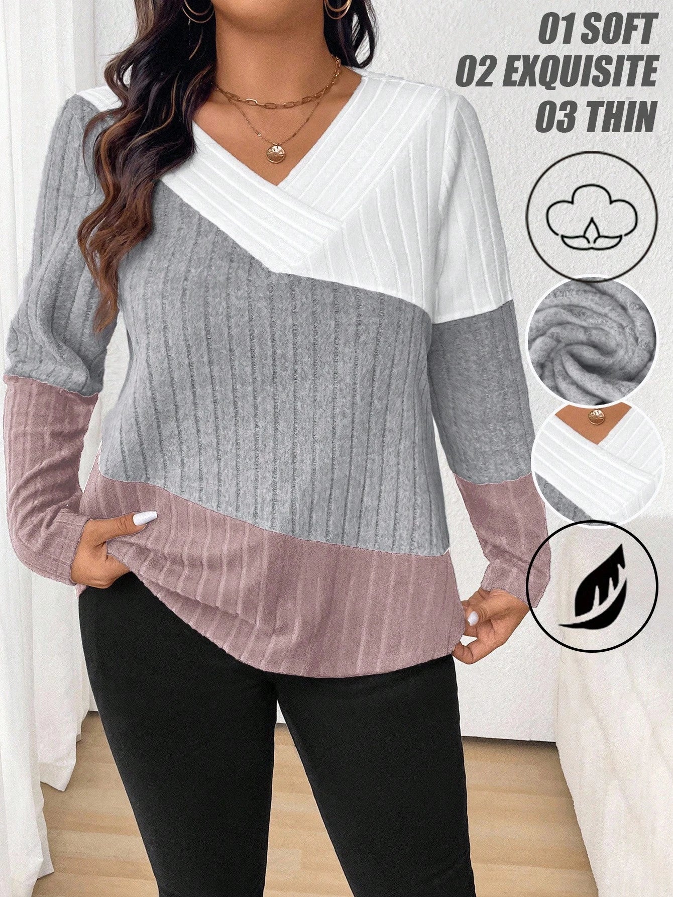Suéter Feminino com Decote em V plus Size Anee