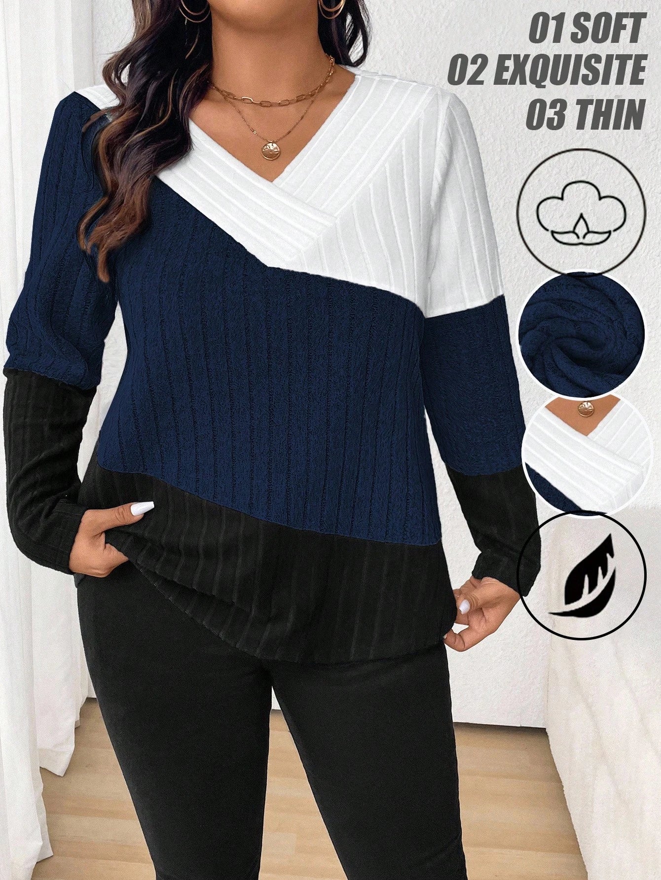 Suéter Feminino com Decote em V plus Size Anee