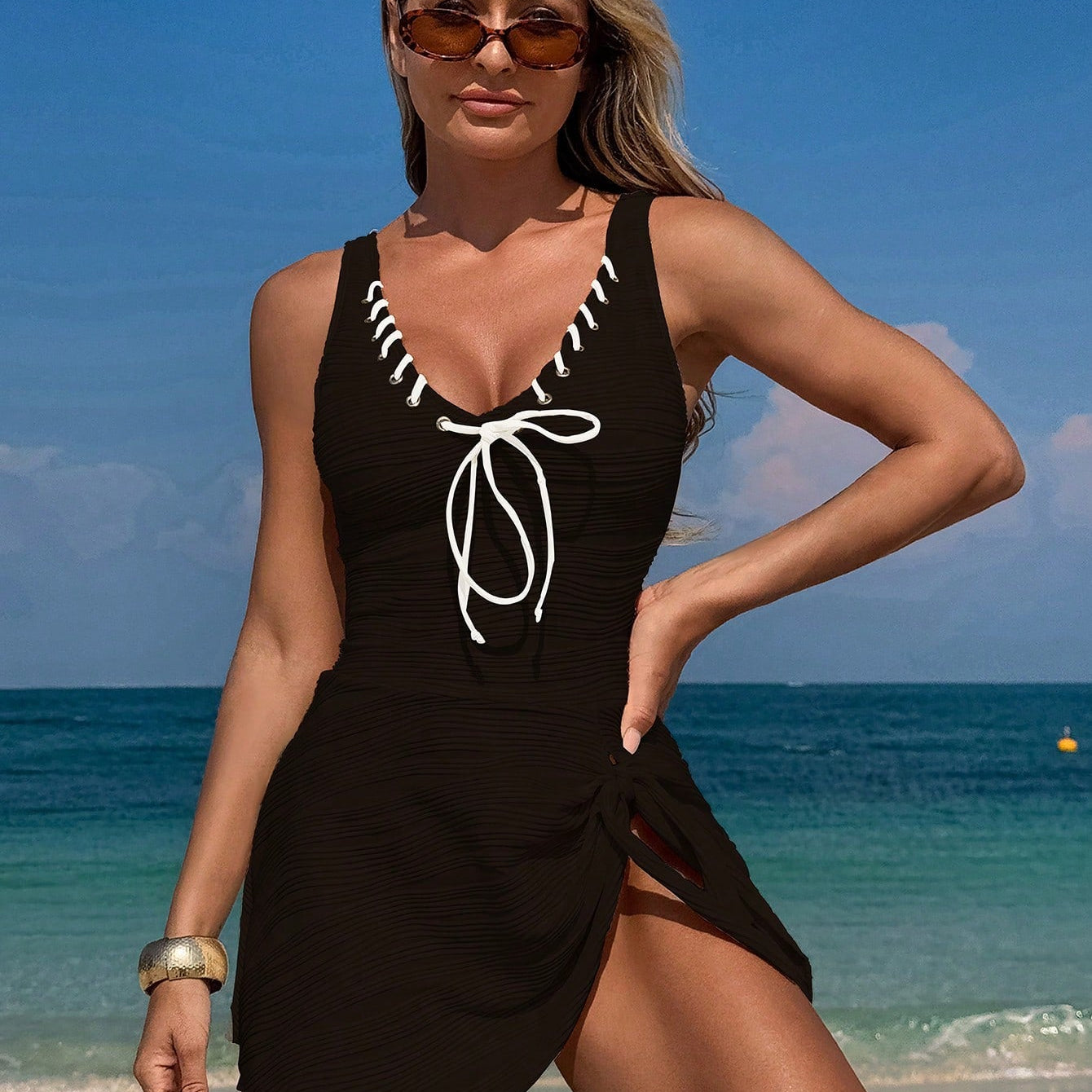 Tankini com parte superior Vestido de Praia Texturizado - Mika