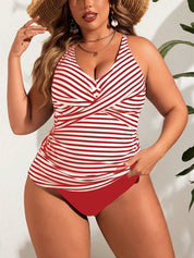 Tankini feminino listrado cintura alta Jady. Plus Size