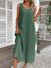 Vestido Feminino de algodão Comprido Decote U Aleska.