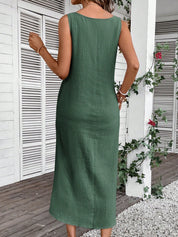 Vestido Feminino de algodão Comprido Decote U Aleska.