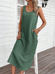 Vestido Feminino de algodão Comprido Decote U Aleska.