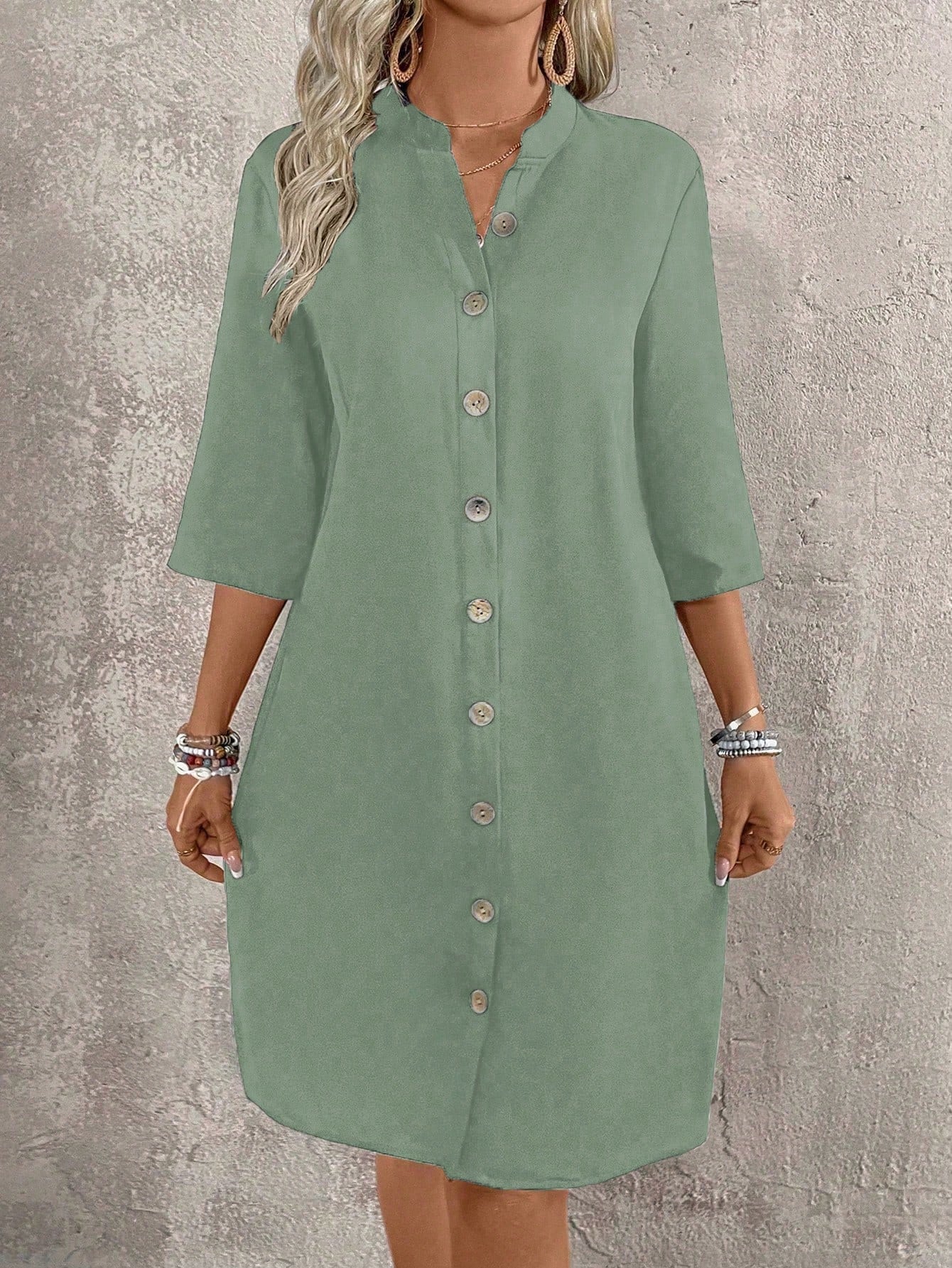 Vestido-Camisa Feminino  com botões na frente - Leonor