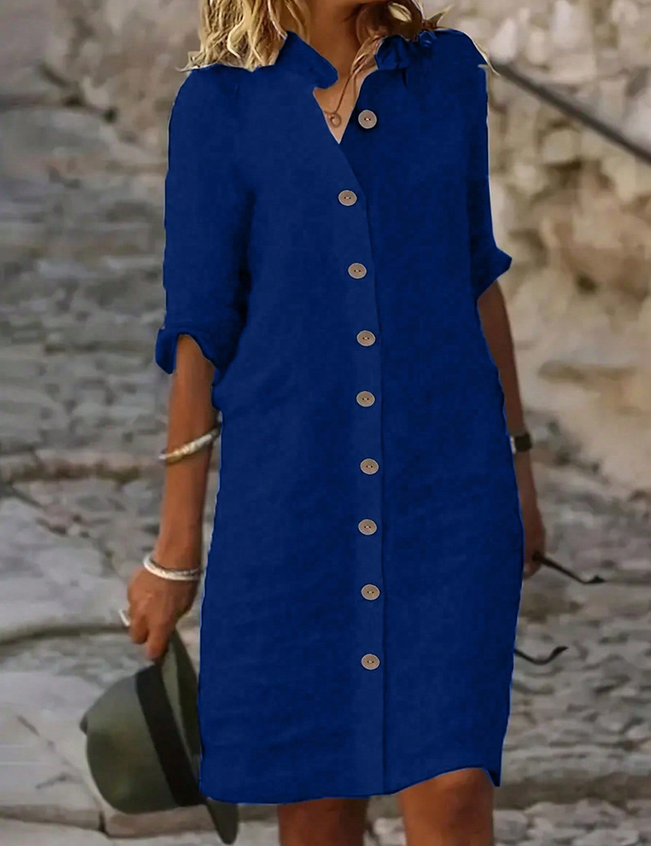 Vestido-Camisa Feminino  com botões na frente - Leonor