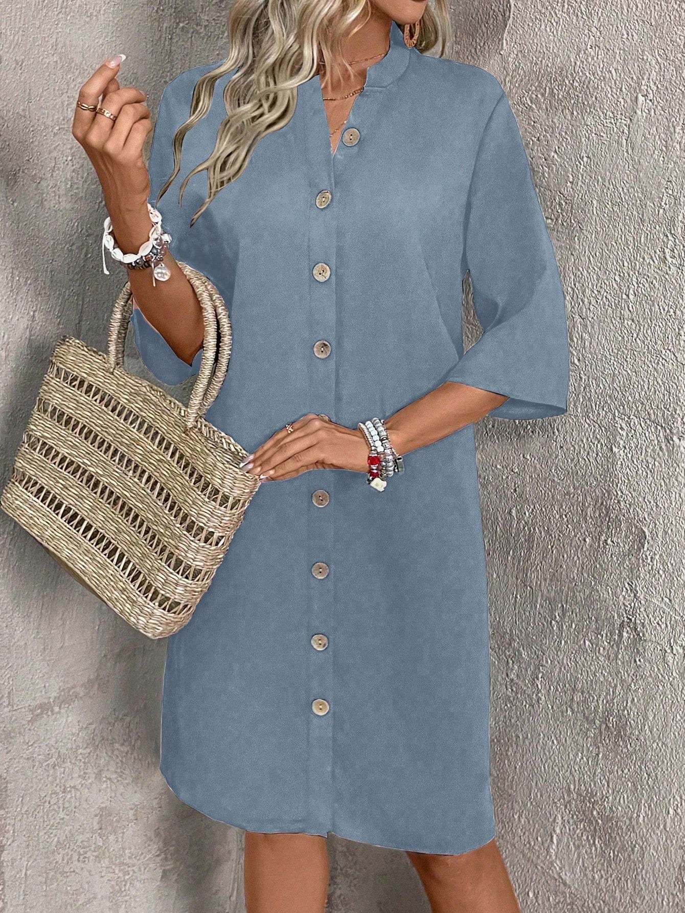 Vestido-Camisa Feminino  com botões na frente - Leonor