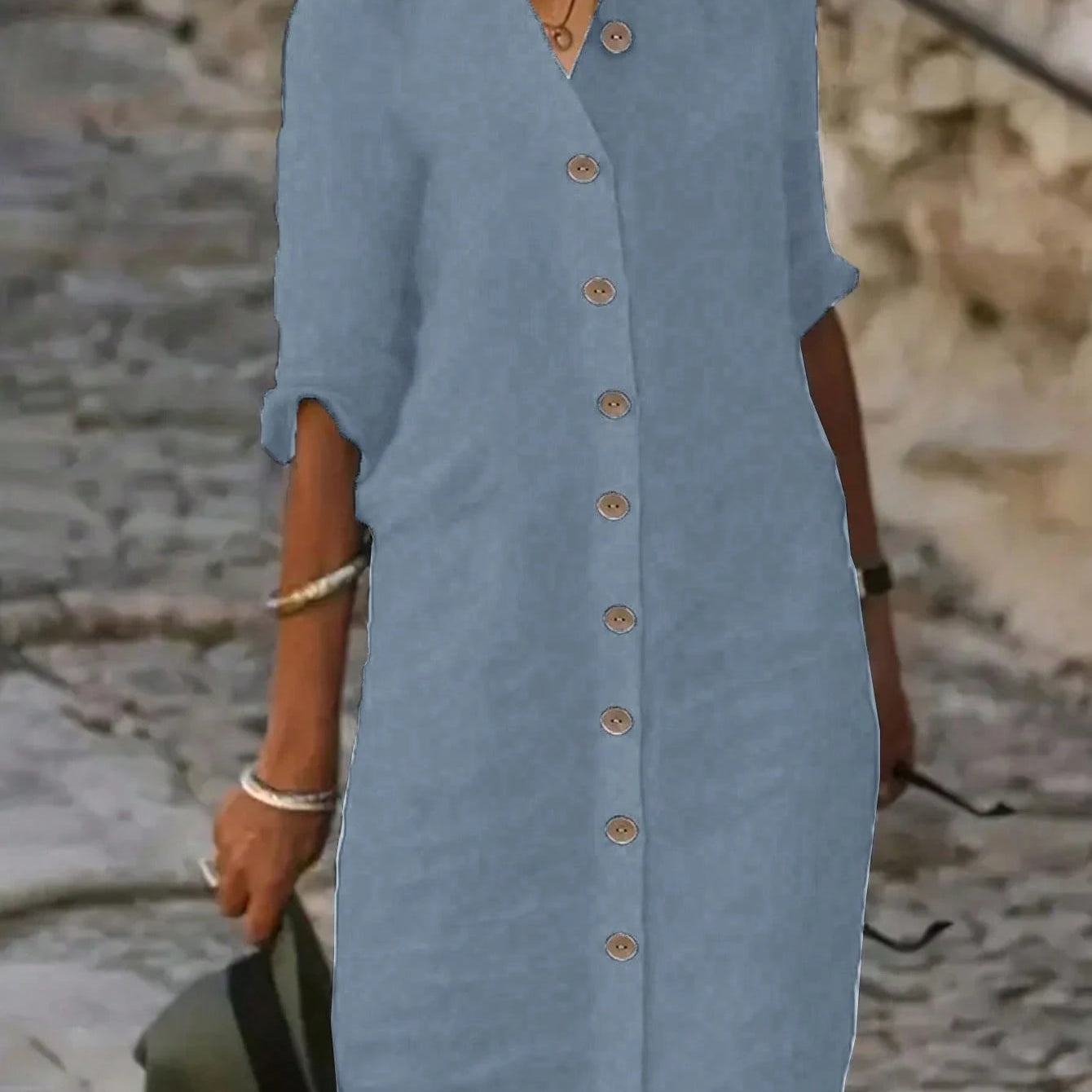 Vestido-Camisa Feminino  com botões na frente - Leonor