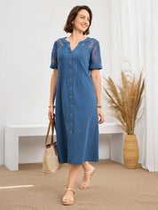 Vestido Feminino Decote em V em Renda - Gergia