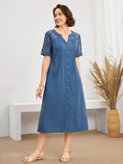 Vestido Feminino Decote em V em Renda - Gergia