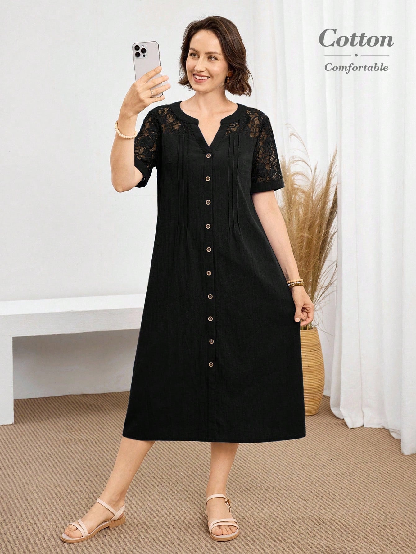 Vestido Feminino Decote em V em Renda - Gergia