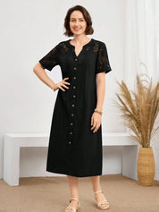 Vestido Feminino Decote em V em Renda - Gergia