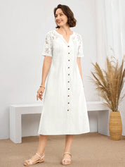 Vestido Feminino Decote em V em Renda - Gergia