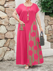 Vestido Feminino Longo em Contraste de Cores - Dinamar. Plus Size