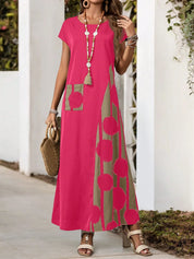 Vestido Feminino Longo em Contraste de Cores - Dinamar. Plus Size