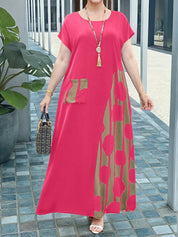 Vestido Feminino Longo em Contraste de Cores - Dinamar. Plus Size