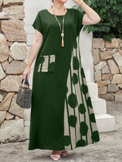 Vestido Feminino Longo em Contraste de Cores - Dinamar. Plus Size