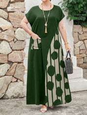 Vestido Feminino Longo em Contraste de Cores - Dinamar. Plus Size