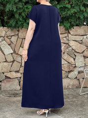 Vestido Feminino Longo em Contraste de Cores - Dinamar. Plus Size