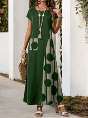 Vestido Feminino Longo em Contraste de Cores - Dinamar. Plus Size