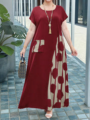 Vestido Feminino Longo em Contraste de Cores - Dinamar. Plus Size