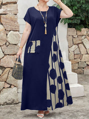 Vestido Feminino Longo em Contraste de Cores - Dinamar. Plus Size