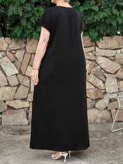 Vestido Feminino Longo em Contraste de Cores - Dinamar. Plus Size