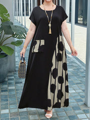 Vestido Feminino Longo em Contraste de Cores - Dinamar. Plus Size