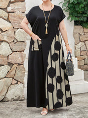 Vestido Feminino Longo em Contraste de Cores - Dinamar. Plus Size