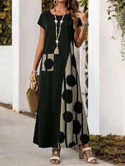 Vestido Feminino Longo em Contraste de Cores - Dinamar. Plus Size