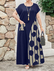 Vestido Feminino Longo em Contraste de Cores - Dinamar. Plus Size