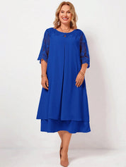 Vestido Feminino com Splice de Tela. Plus Size - Maely