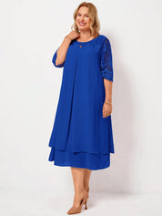 Vestido Feminino com Splice de Tela. Plus Size - Maely