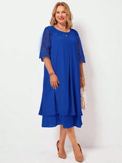 Vestido Feminino com Splice de Tela. Plus Size - Maely