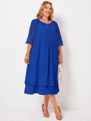 Vestido Feminino com Splice de Tela. Plus Size - Maely