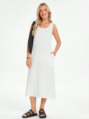 Vestido Feminino de algodão Comprido Decote U Aleska.