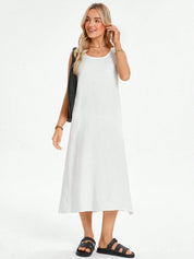 Vestido Feminino de algodão Comprido Decote U Aleska.