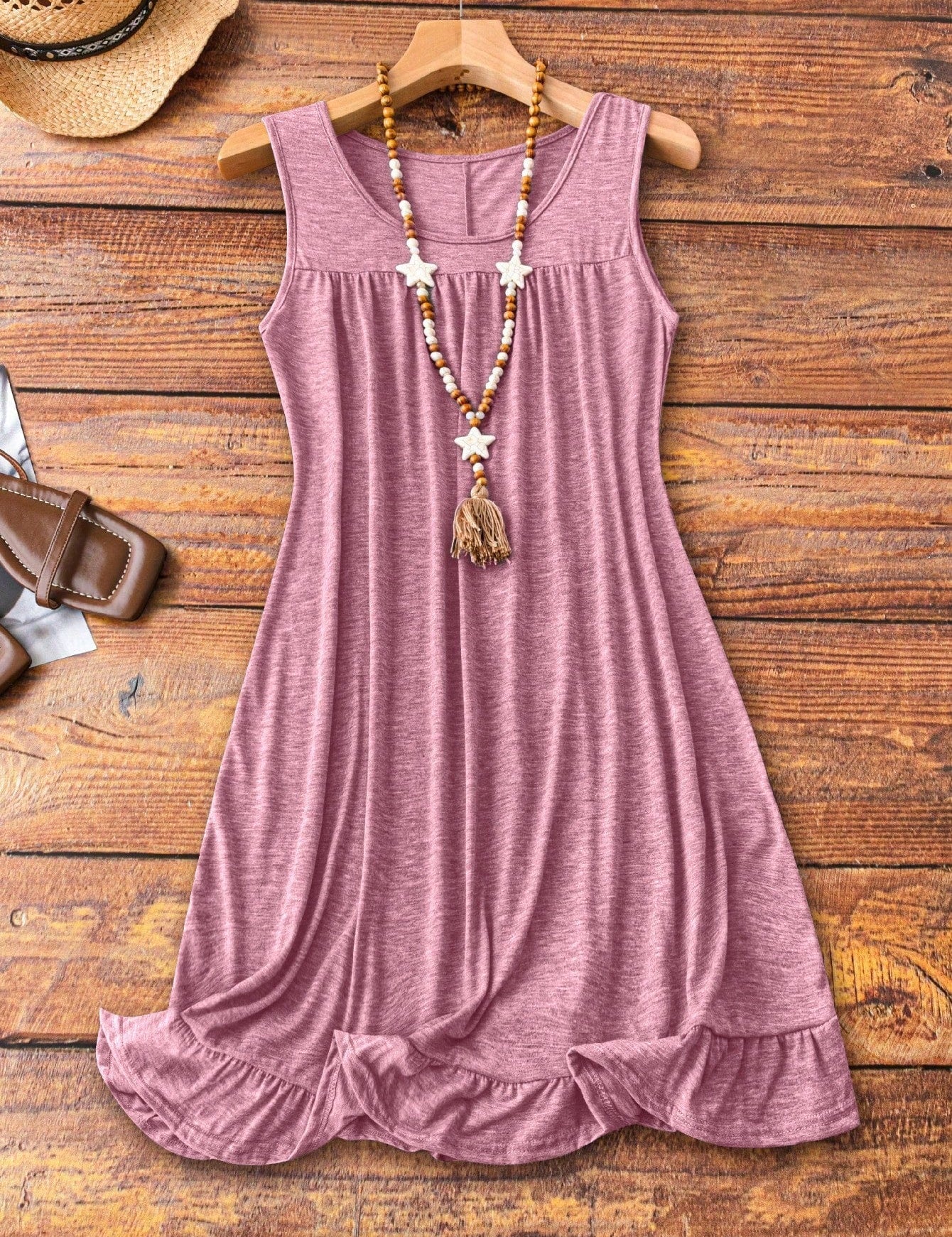 Vestido Feminino confortável plissado sem mangas Plus Size Suzi.